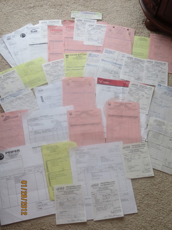 A few high-security deadbolt Lock receipts; also add, two security companies and systems, 2 camera systems and 3 DVR's.